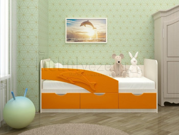 Дельфин-3 Кровать детская 3 ящика без ручек 1.6 Оранжевый глянец в Солнечном - solnechnyj.mebel54.com | фото