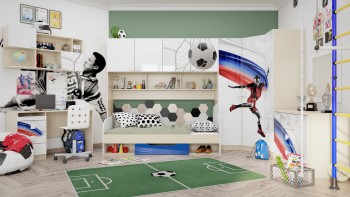 Детская комната Футбол ЧМ (Белый/Синий/корпус Клен) в Солнечном - solnechnyj.mebel54.com | фото