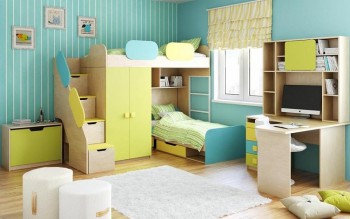 Детская комната Смайли (Желтый/Голубой/Зеленый/корпус Клен) в Солнечном - solnechnyj.mebel54.com | фото