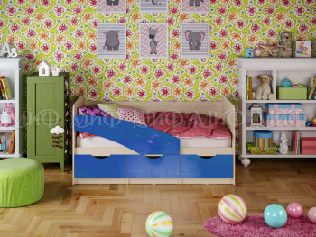 Кровать Бабочки 1,6м (Синий металлик) в Солнечном - solnechnyj.mebel54.com | фото