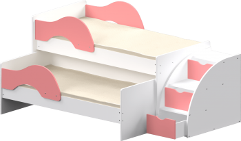 Кровать детская Матрешка выкатная с лестницей  Белый/Розовый в Солнечном - solnechnyj.mebel54.com | фото