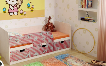 Кровать детская Минима Лего 1,86м с ящиками (дуб атланта/лиловый сад) в Солнечном - solnechnyj.mebel54.com | фото