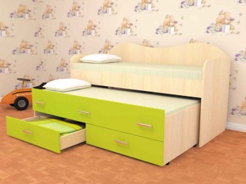 Кровать детская Нимфа двухместная 2.0 Дуб молочный/Лайм в Солнечном - solnechnyj.mebel54.com | фото