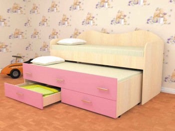 Кровать детская Нимфа двухместная 2.0 Дуб молочный/Розовый в Солнечном - solnechnyj.mebel54.com | фото