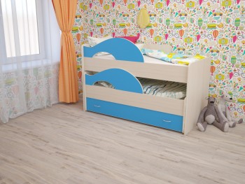 Кровать детская Радуга 1600 Млечный дуб/Голубой в Солнечном - solnechnyj.mebel54.com | фото