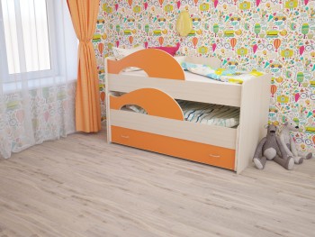 Кровать детская Радуга 1600 Млечный дуб/Оранжевый в Солнечном - solnechnyj.mebel54.com | фото