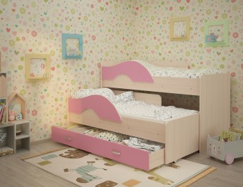 Кровать детская Радуга 1600 Млечный дуб/Розовый в Солнечном - solnechnyj.mebel54.com | фото