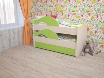 Кровать детская Радуга 1600 Млечный дуб/Салатовый в Солнечном - solnechnyj.mebel54.com | фото