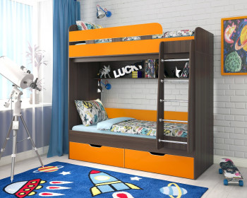 Кровать двухъярусная Юниор-5  Бодего/Оранжевый в Солнечном - solnechnyj.mebel54.com | фото