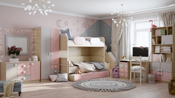 Кровать Грэйси 1650х750 (Розовый/Серый/корпус Клен) в Солнечном - solnechnyj.mebel54.com | фото