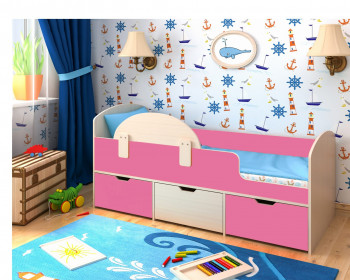 Кровать Малыш-мини Дуб молочный/Розовый в Солнечном - solnechnyj.mebel54.com | фото