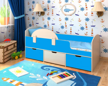 Кровать Малыш-мини с бортиком Дуб молочный/Голубой в Солнечном - solnechnyj.mebel54.com | фото