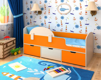 Кровать Малыш-мини с бортиком Дуб молочный/Оранжевый в Солнечном - solnechnyj.mebel54.com | фото