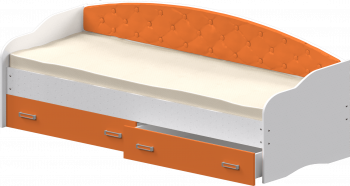 Кровать Софа-7 с мягкой спинкой (800х1900) Белый/Оранжевый в Солнечном - solnechnyj.mebel54.com | фото