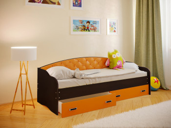 Кровать Софа-7 с мягкой спинкой (800х1900) Венге/Оранжевый в Солнечном - solnechnyj.mebel54.com | фото