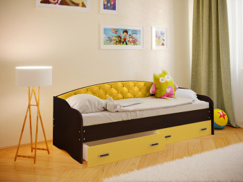 Кровать Софа-8 с мягкой спинкой (900х1900) Венге/Желтый в Солнечном - solnechnyj.mebel54.com | фото