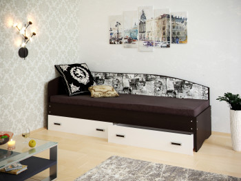 Кровать Софа-9 с мягкой спинкой с рисунком Милана (900х2000) Венге/Белый в Солнечном - solnechnyj.mebel54.com | фото
