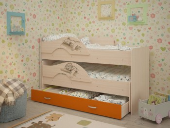 Кровать выкатная Радуга-Сафари детская 1600 Млечный дуб/Оранжевый в Солнечном - solnechnyj.mebel54.com | фото