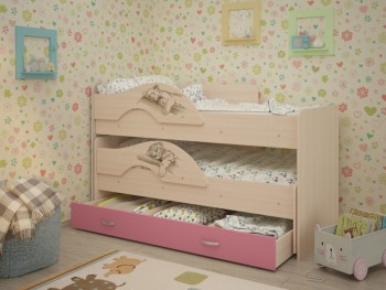Кровать выкатная Радуга-Сафари детская 1600 Млечный дуб/Розовый в Солнечном - solnechnyj.mebel54.com | фото