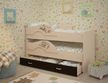 Кровать выкатная Радуга-Сафари детская 1600 Млечный дуб/Венге в Солнечном - solnechnyj.mebel54.com | фото