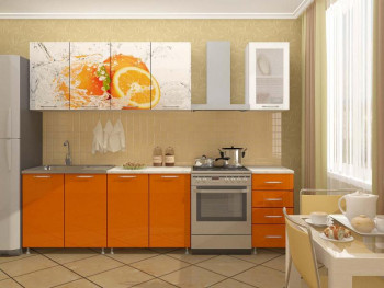 Кухонный гарнитур 1,6м Апельсин (Белый/Оранжевый металлик/Фотопечать апельсин) в Солнечном - solnechnyj.mebel54.com | фото