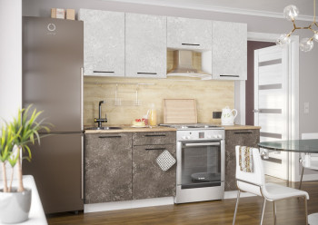 Кухонный гарнитур Нувель 2100мм белый/бетон коричневый в Солнечном - solnechnyj.mebel54.com | фото