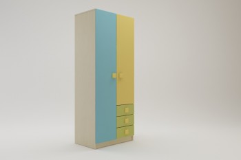Шкаф 2-х створчатый с ящиками Смайли (Желтый/Голубой/Зеленый/корпус Клен) в Солнечном - solnechnyj.mebel54.com | фото