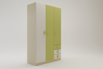 Шкаф 3-х створчатый с ящиками Эппл (Зеленый/Белый/корпус Клен) в Солнечном - solnechnyj.mebel54.com | фото