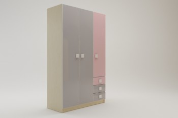 Шкаф 3-х створчатый с ящиками Грэйси (Розовый/Серый/корпус Клен) в Солнечном - solnechnyj.mebel54.com | фото