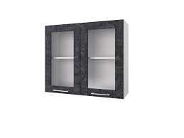 Шкаф 80 с 2-мя витринами Лофт (Камень Арья/корпус Белый) в Солнечном - solnechnyj.mebel54.com | фото