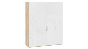 Шкаф для одежды с 4 глухими дверями «Эмбер» Яблоня Беллуно/Белый глянец в Солнечном - solnechnyj.mebel54.com | фото