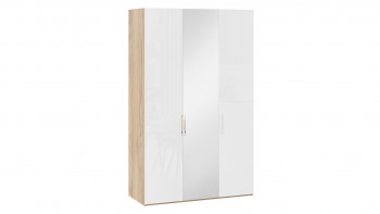 Шкаф комбинированный с 2 глухими и 1 зеркальной дверями правый «Эмбер» Яблоня Беллуно/Белый глянец в Солнечном - solnechnyj.mebel54.com | фото