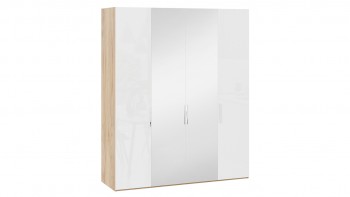 Шкаф комбинированный с 2 глухими и 2 зеркальными дверями «Эмбер» Яблоня Беллуно/Белый глянец в Солнечном - solnechnyj.mebel54.com | фото
