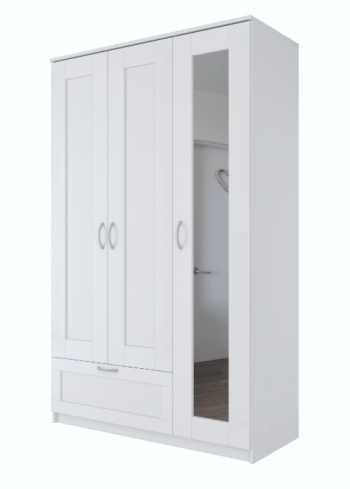 Шкаф трехдверный Сириус с зеркалом и 1 ящиком белый в Солнечном - solnechnyj.mebel54.com | фото