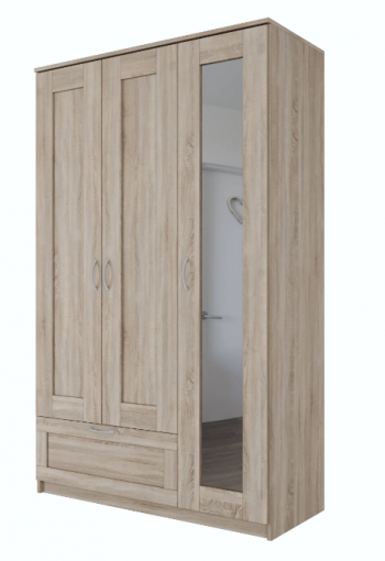 Шкаф трехдверный Сириус с зеркалом и 1 ящиком дуб сонома в Солнечном - solnechnyj.mebel54.com | фото